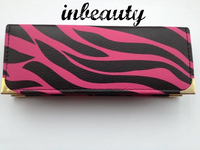 hair dressing pouch case pink zebra leather look